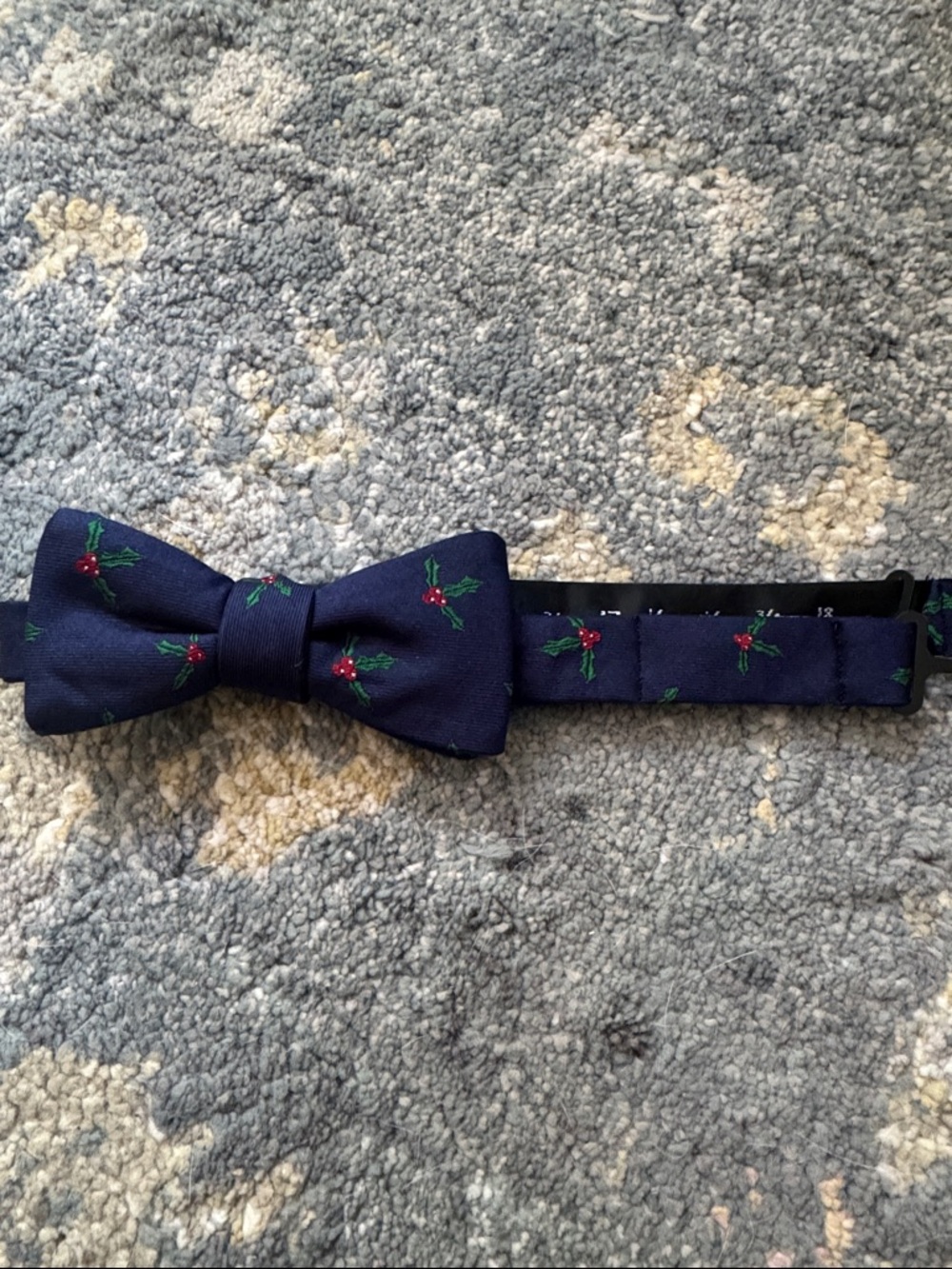 Ralph Lauren Navy Boys Bow Tie with Green and Red Holly Motif